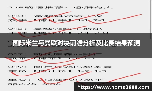 国际米兰与曼联对决前瞻分析及比赛结果预测